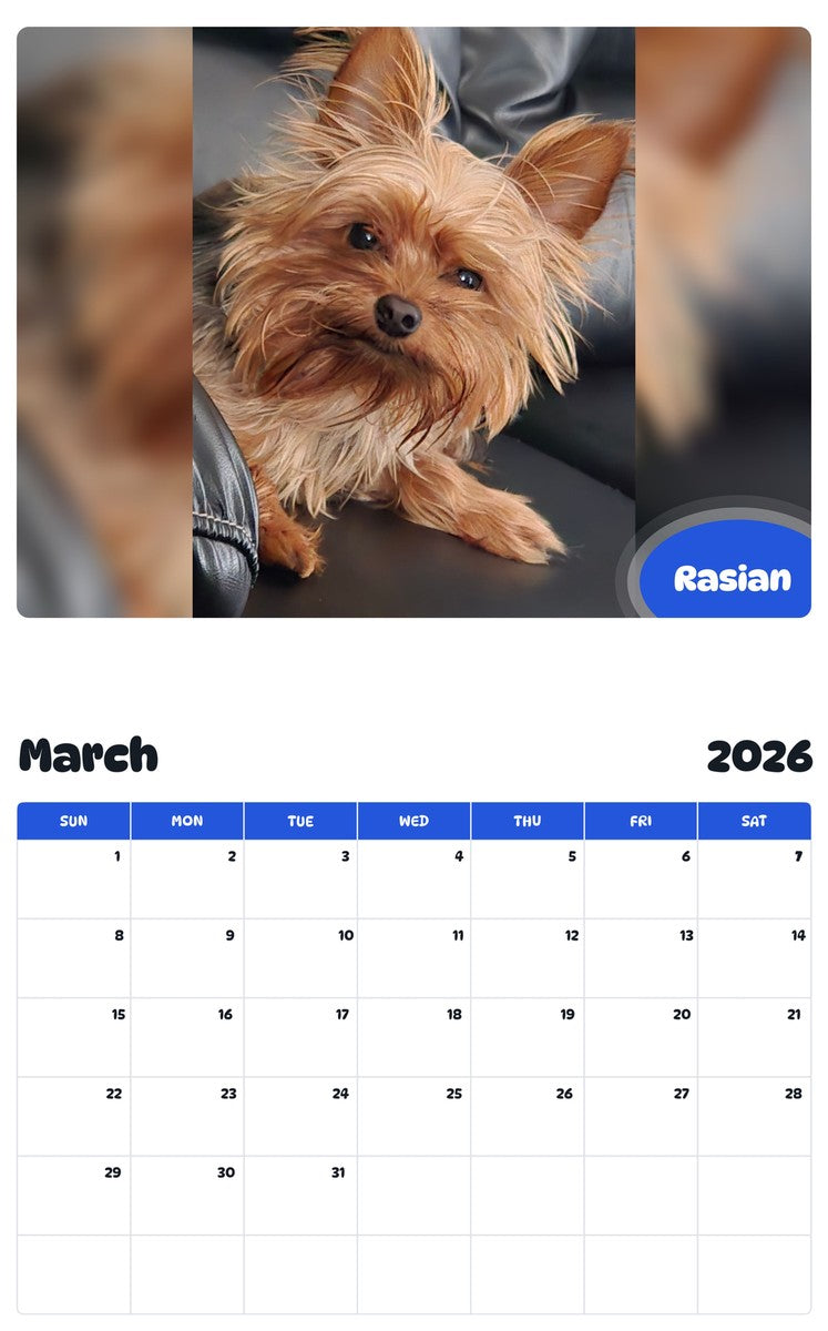 November 2025 - October 2026 Rasian - Pawidols Pet Calendar