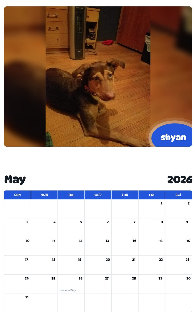 2026 - 2027 shyan - Pawidols Pet Calendar
