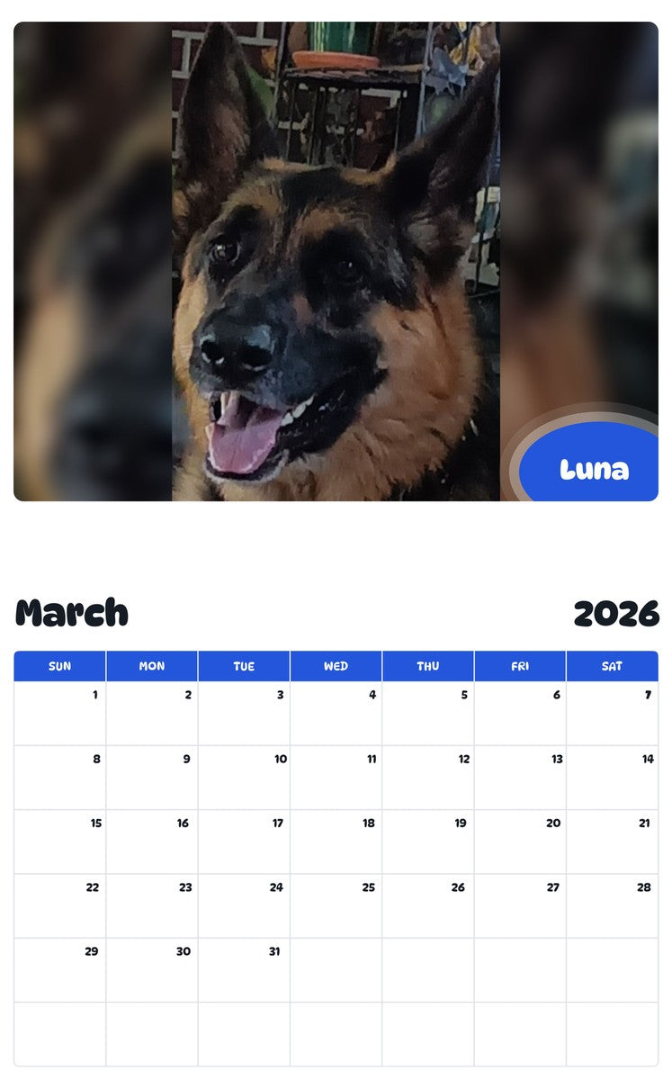 November 2025 - October 2026 Luna - Pawidols Pet Calendar