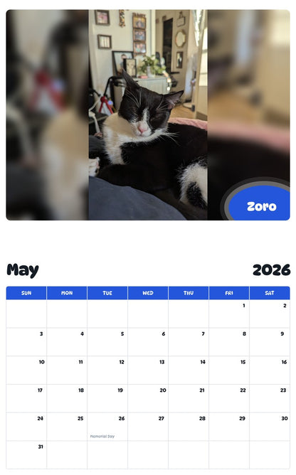 2026 - 2027 Zoro - Pawidols Pet Calendar