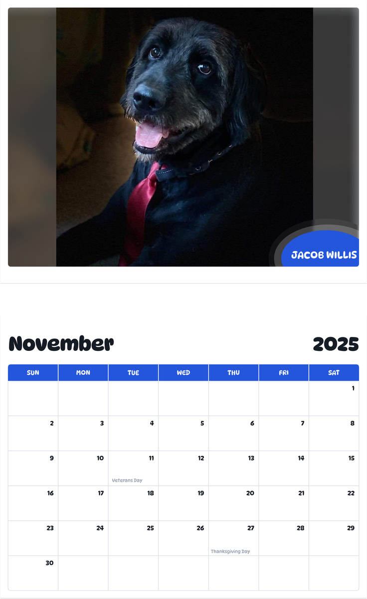 July 2025 - June 2026 Jacob Willis - Pawidols Pet Calendar
