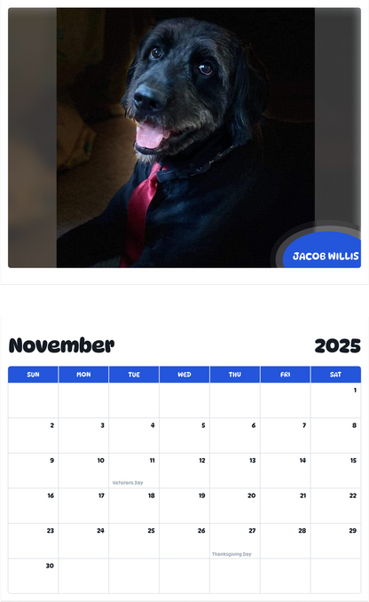 July 2025 - June 2026 Jacob Willis - Pawidols Pet Calendar