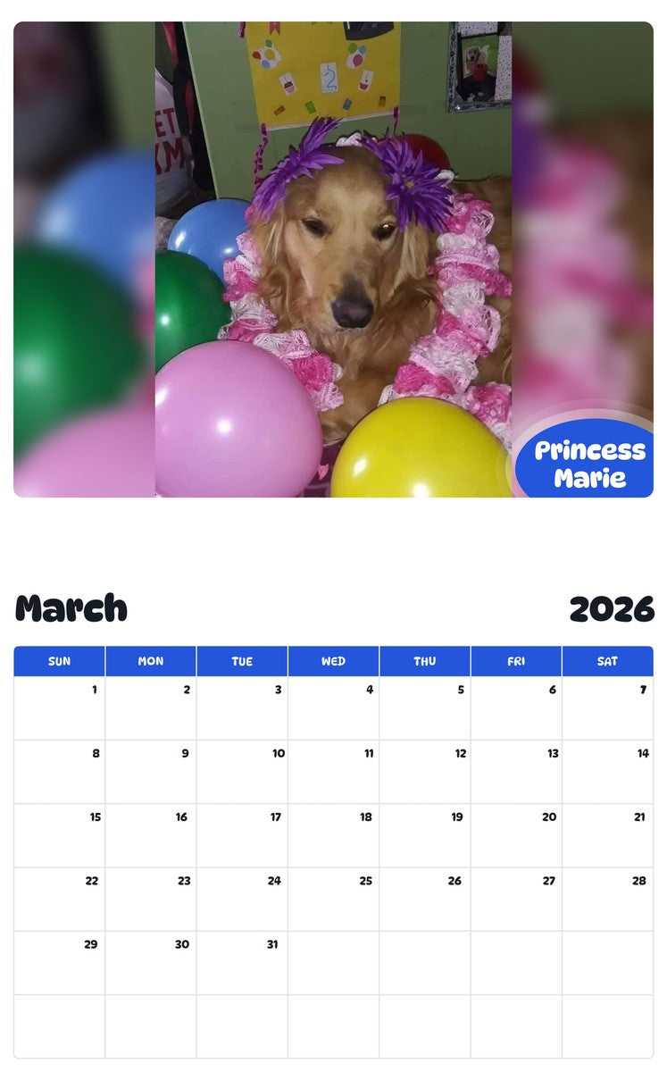 November 2025 - October 2026 Princess Marie - Pawidols Pet Calendar