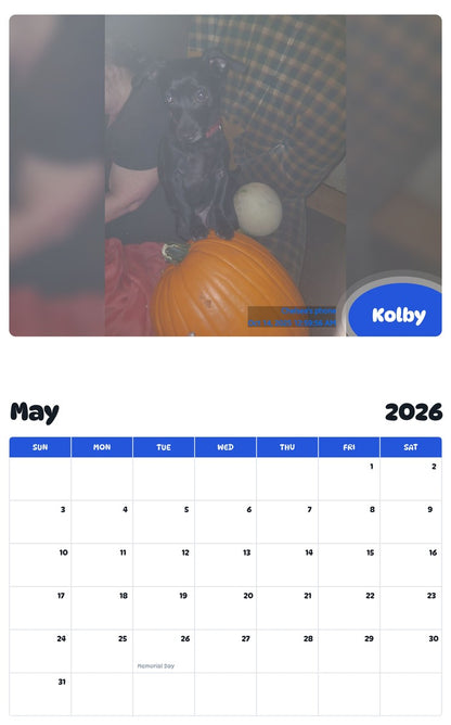 2026 - 2027 Kolby - Pawidols Pet Calendar
