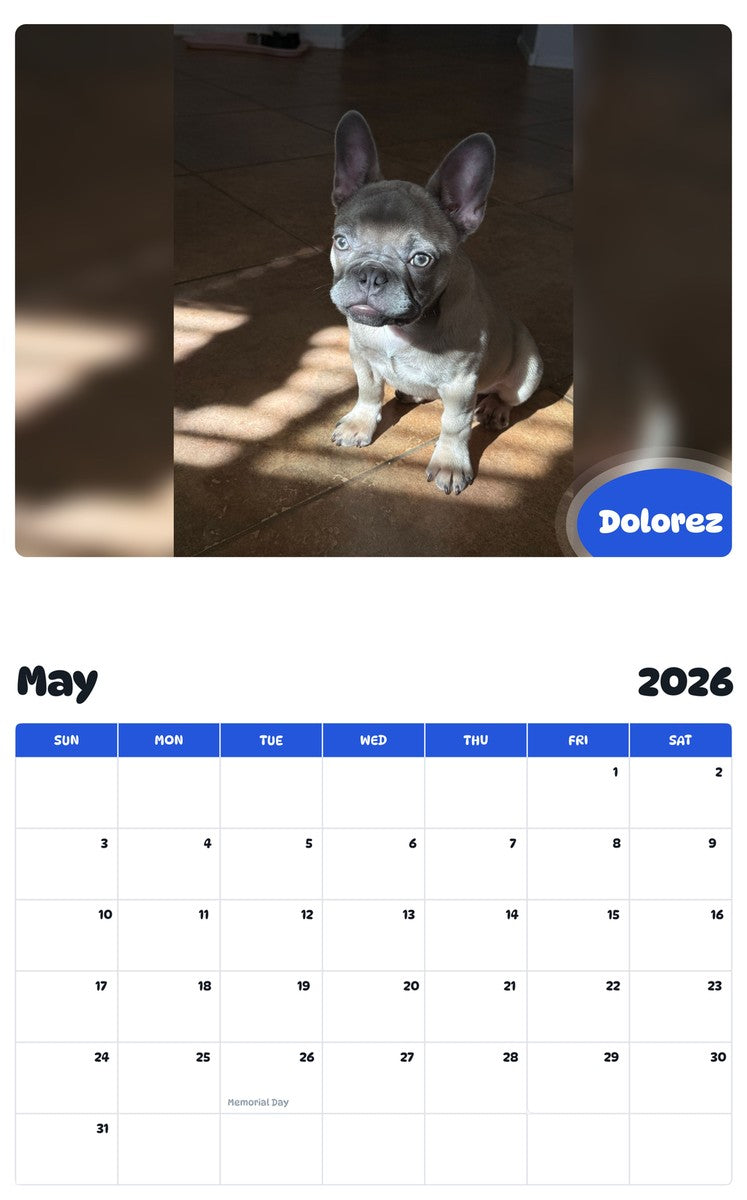 2026 - 2027 Dolorez - Pawidols Pet Calendar