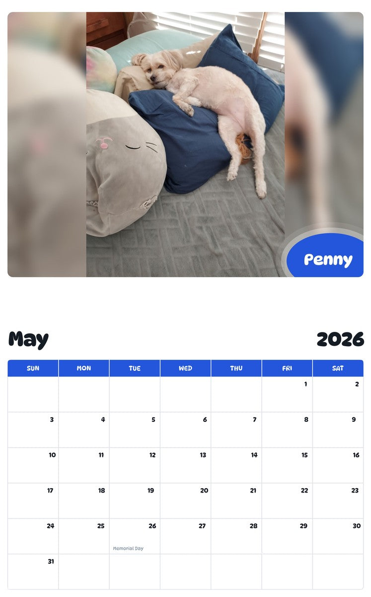 2026 - 2027 Penny - Pawidols Pet Calendar
