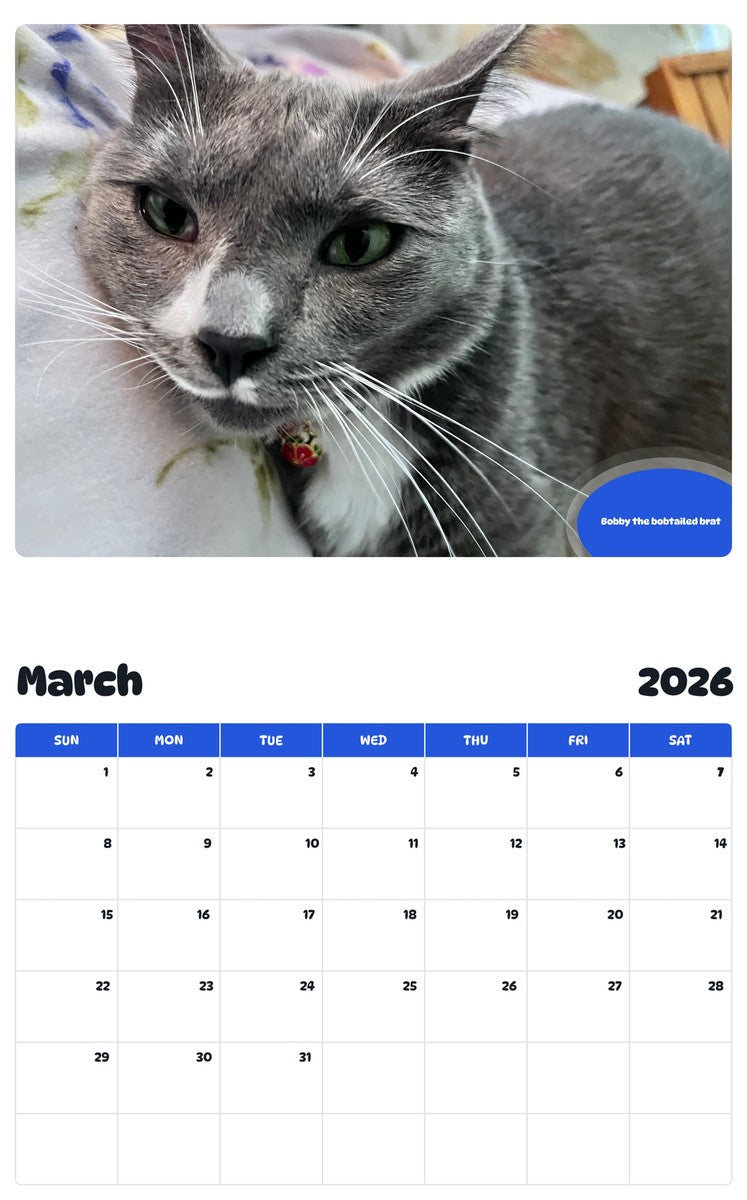 November 2025 - October 2026 Bobby the bobtailed brat - Pawidols Pet Calendar