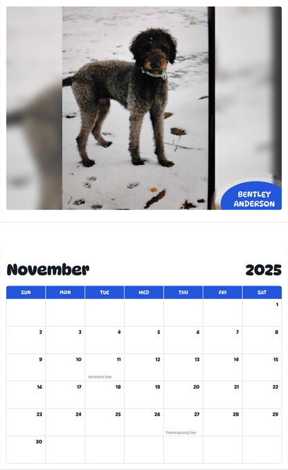 July 2025 - June 2026 Bentley Anderson - Pawidols Pet Calendar