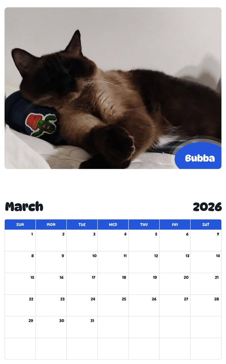 November 2025 - October 2026 Bubba - Pawidols Pet Calendar
