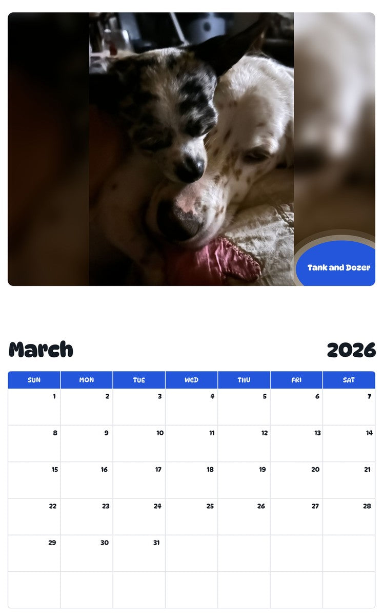 November 2025 - October 2026 Tank and Dozer - Pawidols Pet Calendar