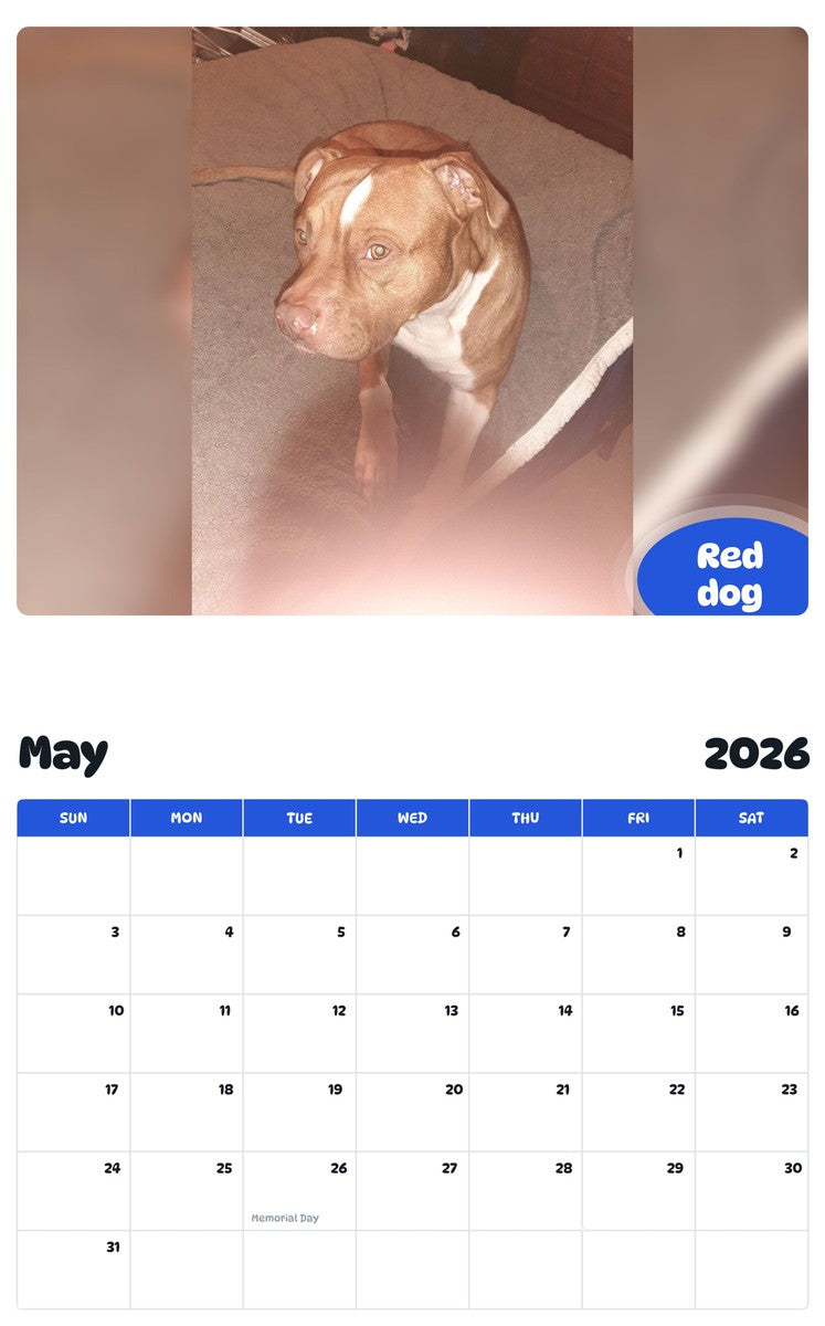 2026 - 2027 Red dog - Pawidols Pet Calendar