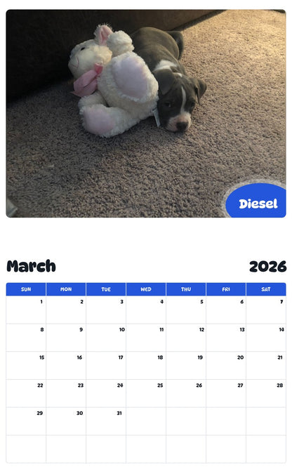 November 2025 - October 2026 Diesel - Pawidols Pet Calendar