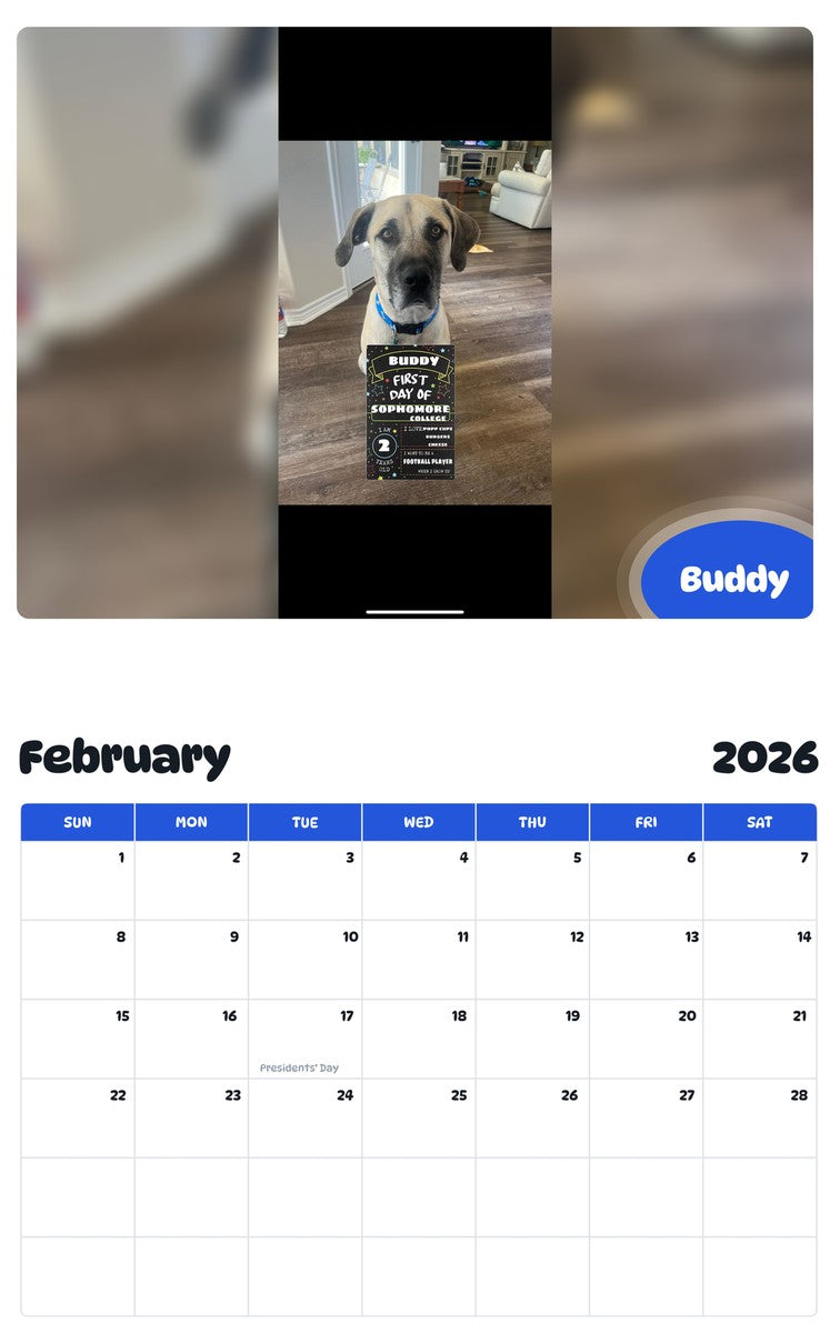 October 2025 - September 2026 Buddy - Pawidols Pet Calendar