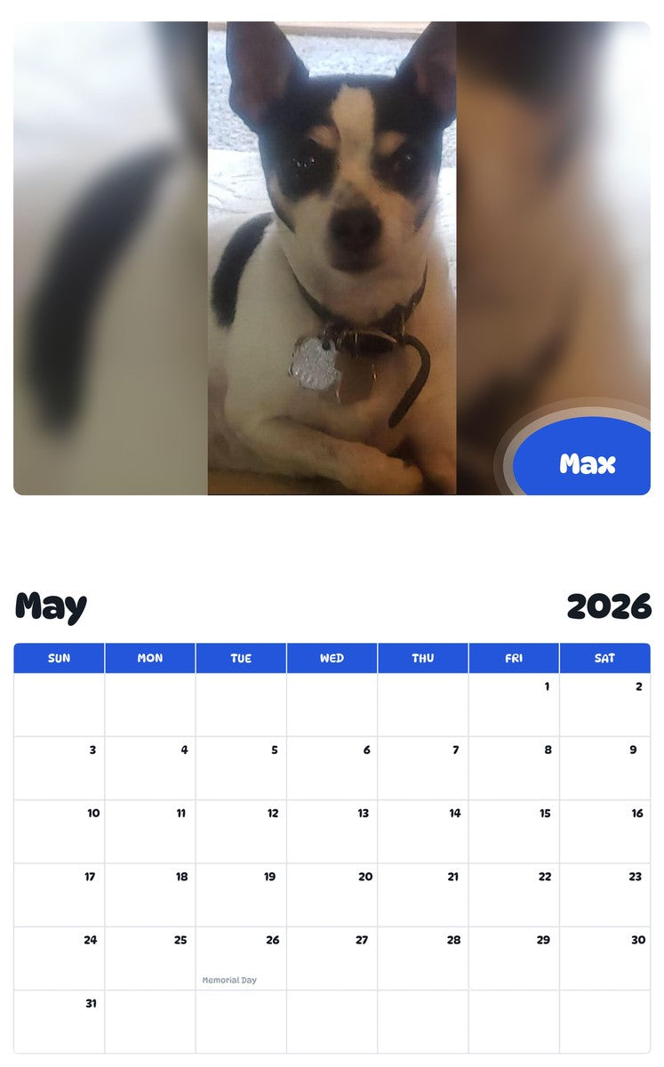 2026 - 2027 Max - Pawidols Pet Calendar
