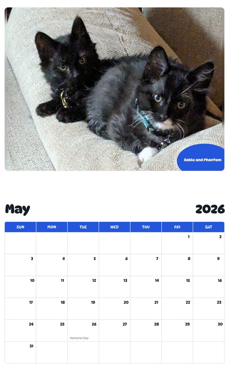 2026 - 2027 Sable and Phantom - Pawidols Pet Calendar