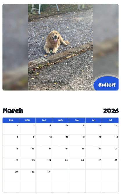 November 2025 - October 2026 Bulleit - Pawidols Pet Calendar