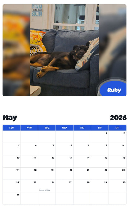 2026 - 2027 Ruby - Pawidols Pet Calendar
