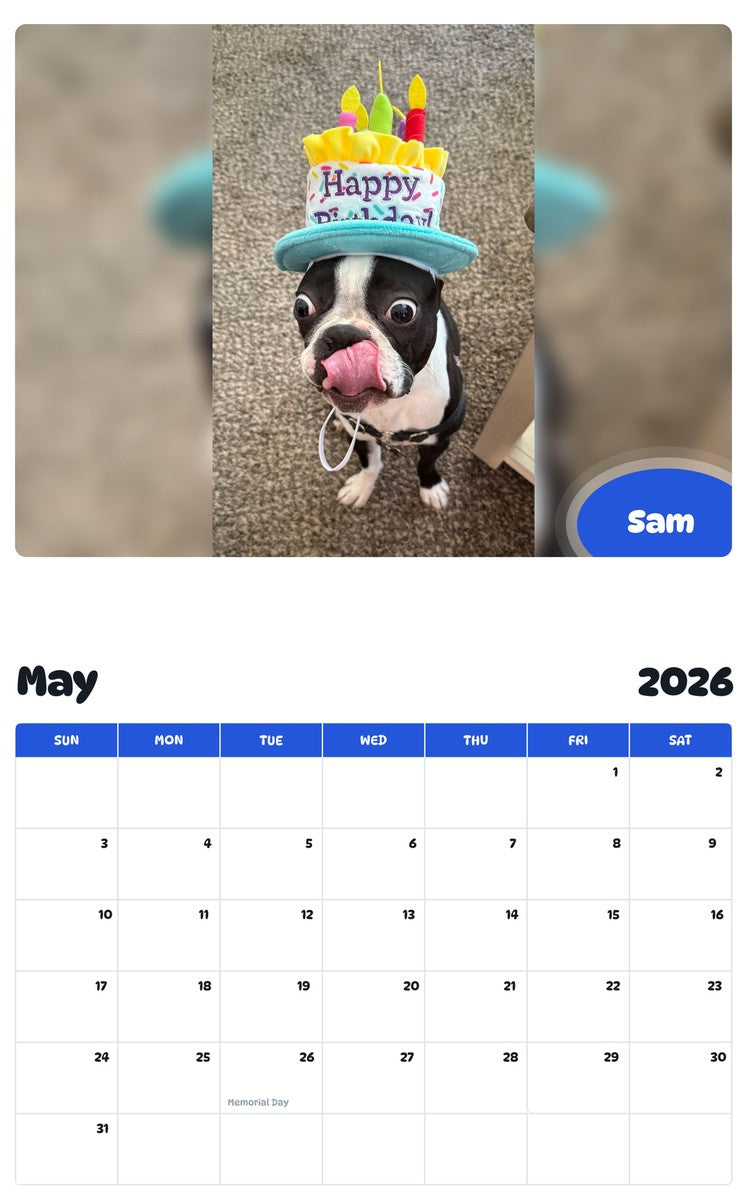 2026 - 2027 Sam - Pawidols Pet Calendar