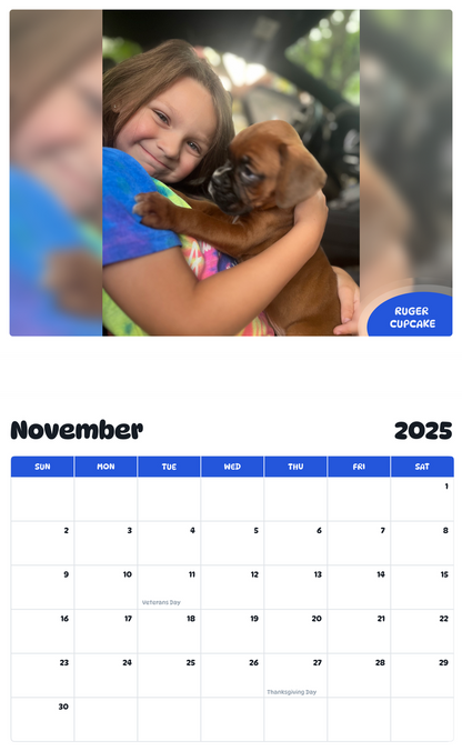 July 2025 - June 2026 Ruger Cupcake - Pawidols Pet Calendar