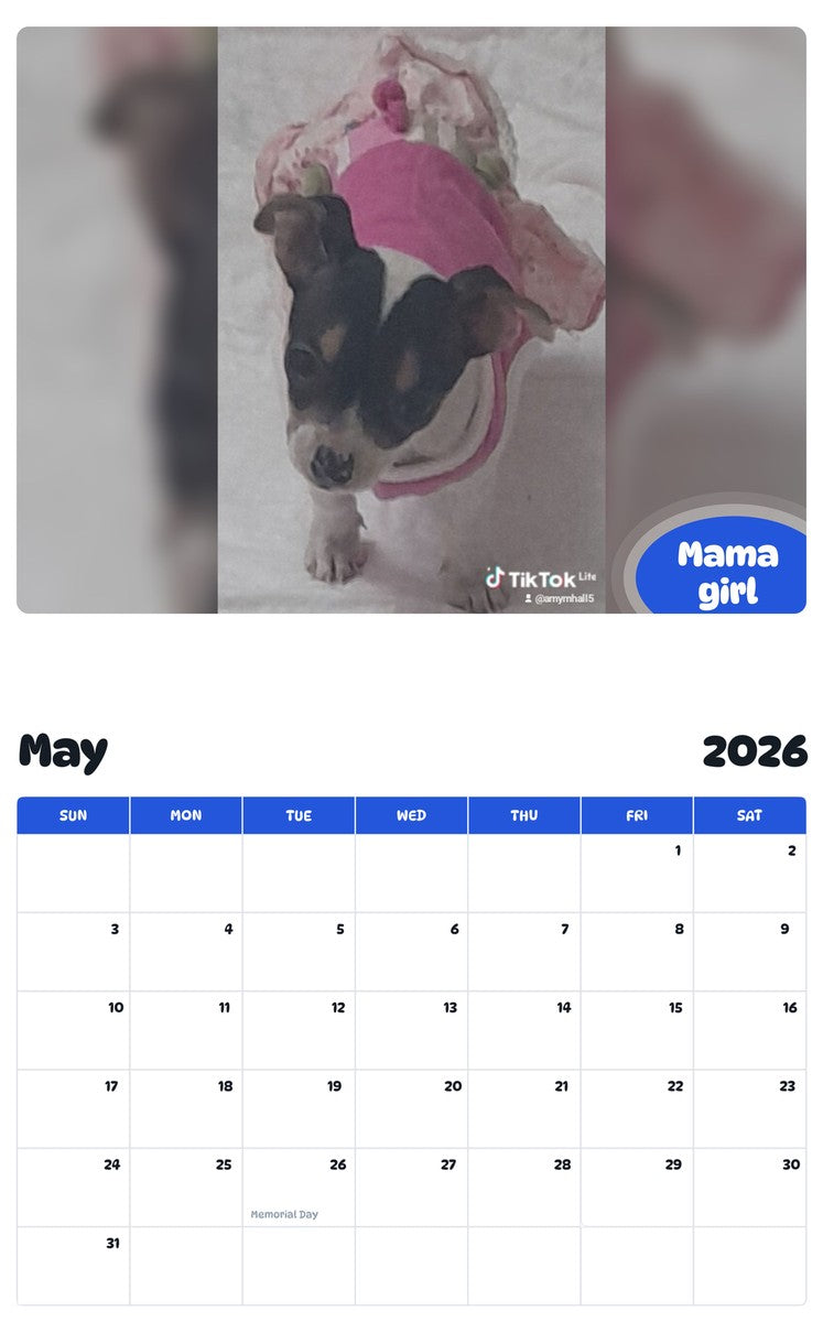 2026 - 2027 Mama girl - Pawidols Pet Calendar
