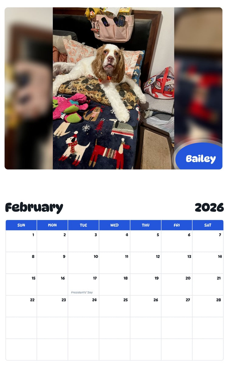 October 2025 - September 2026 Bailey - Pawidols Pet Calendar