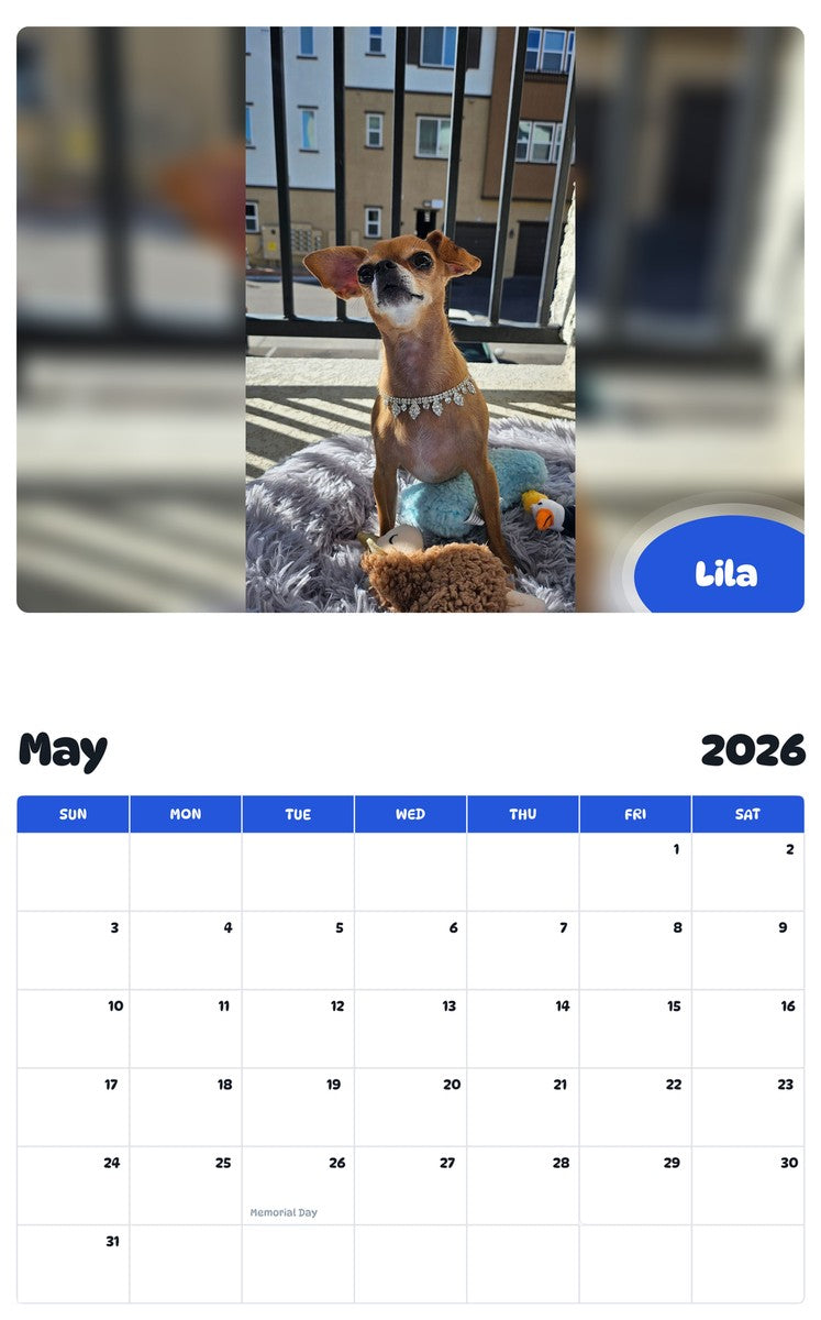2026 - 2027 Lila - Pawidols Pet Calendar