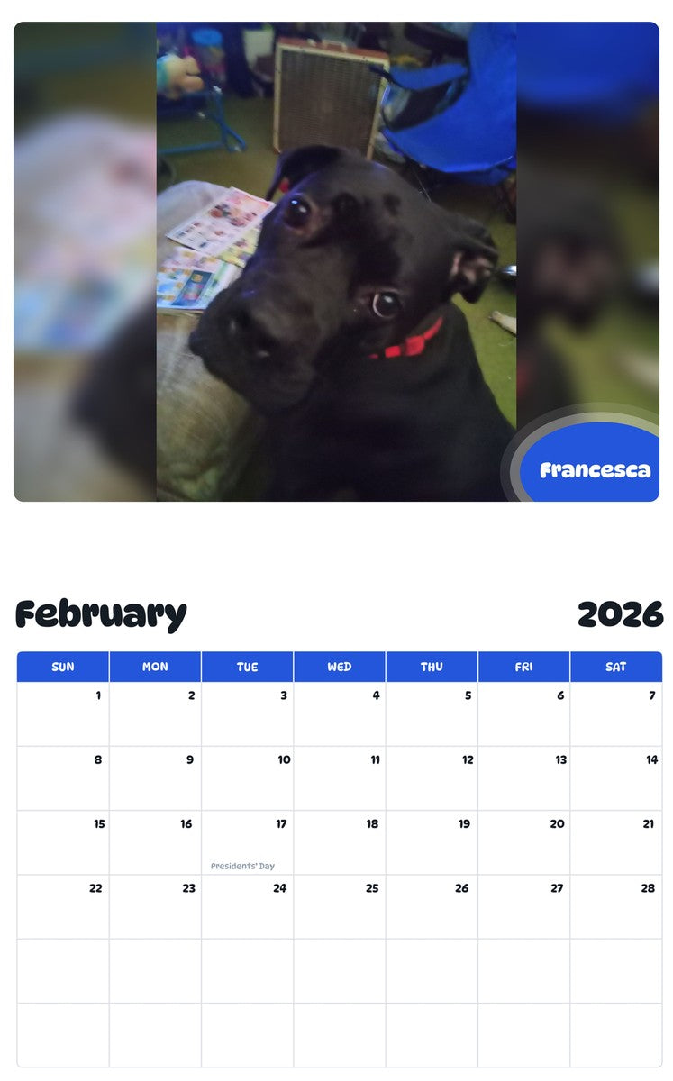 October 2025 - September 2026 Francesca - Pawidols Pet Calendar