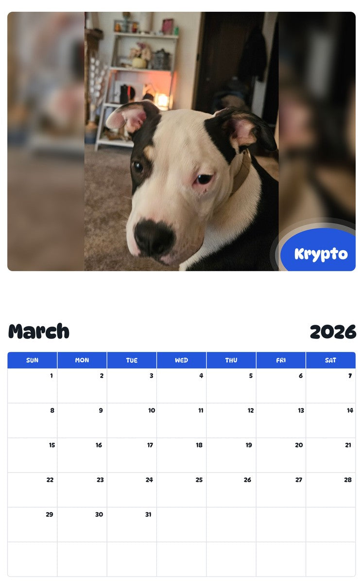 November 2025 - October 2026 Krypto - Pawidols Pet Calendar