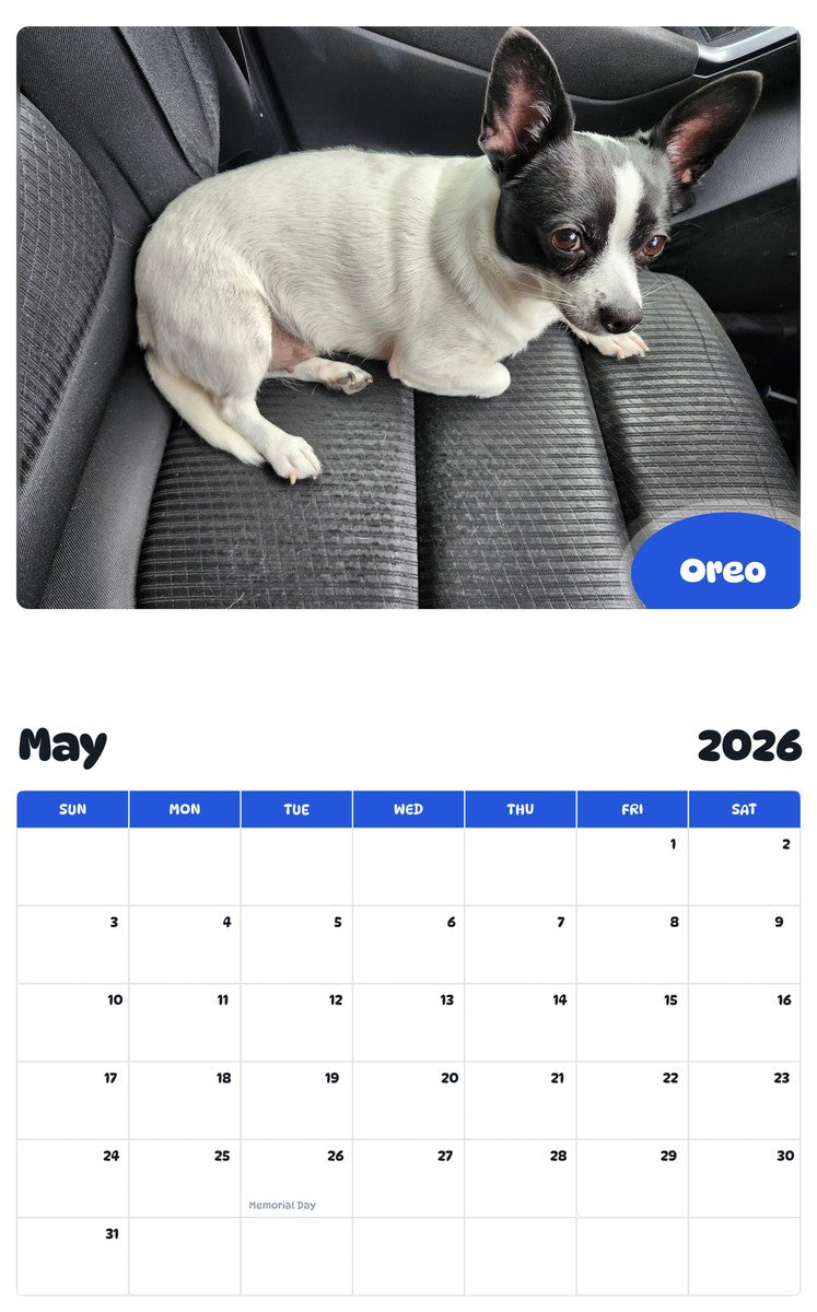 2026 - 2027 Oreo - Pawidols Pet Calendar