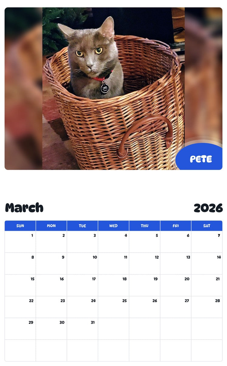 November 2025 - October 2026 PETE - Pawidols Pet Calendar