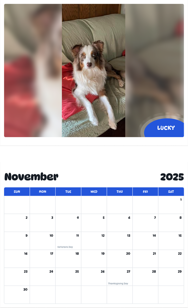 July 2025 - June 2026 Lucky - Pawidols Pet Calendar