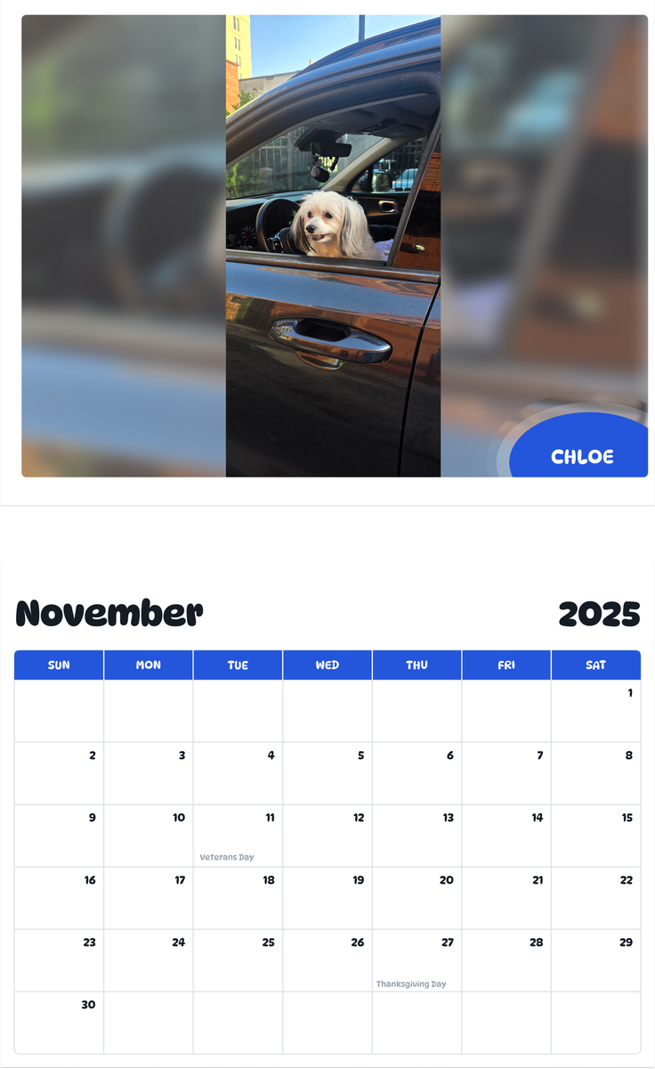 July 2025 - June 2026 Chloe - Pawidols Pet Calendar