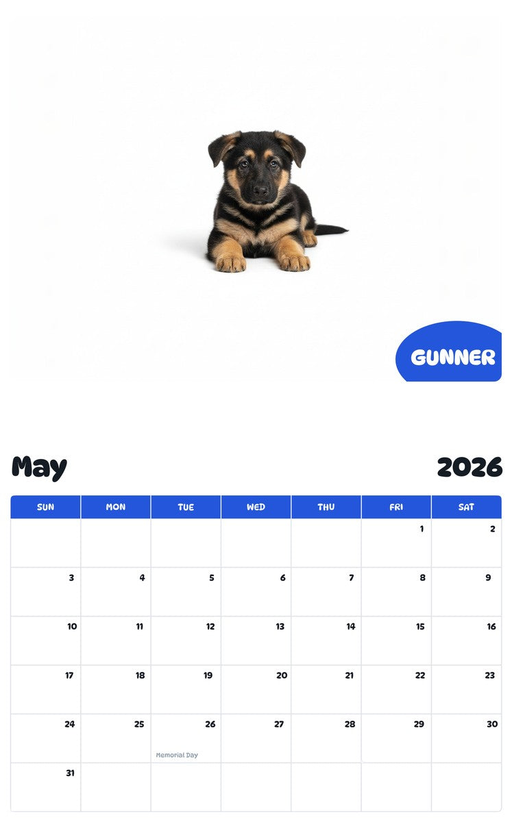 2026 - 2027 GUNNER - Pawidols Pet Calendar