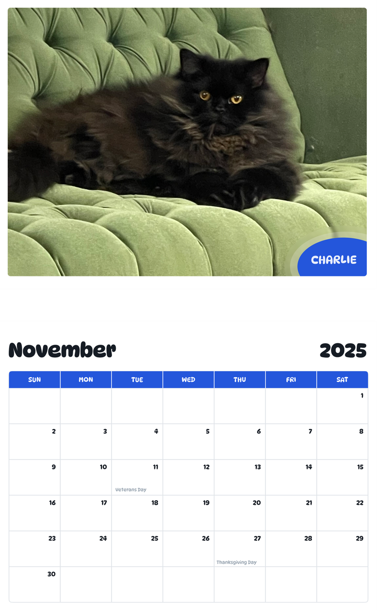 July 2025 - June 2026 Charlie - Pawidols Pet Calendar