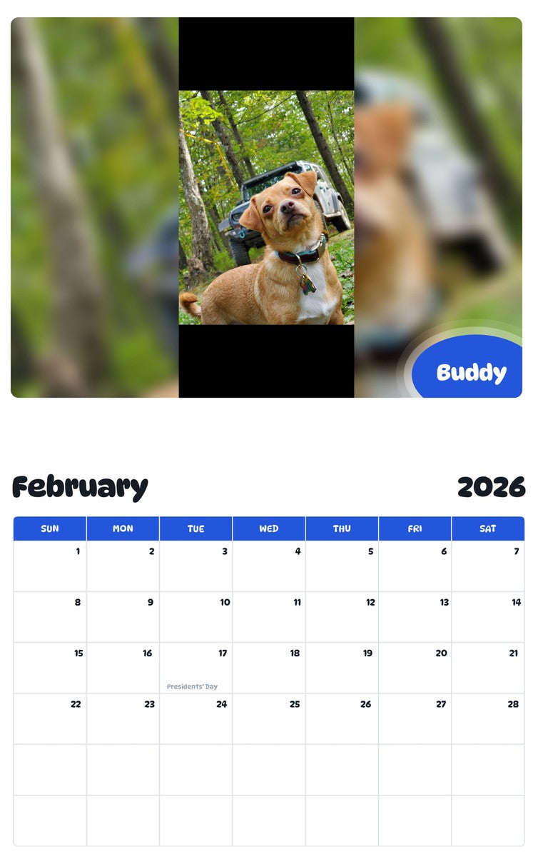 October 2025 - September 2026 Buddy - Pawidols Pet Calendar