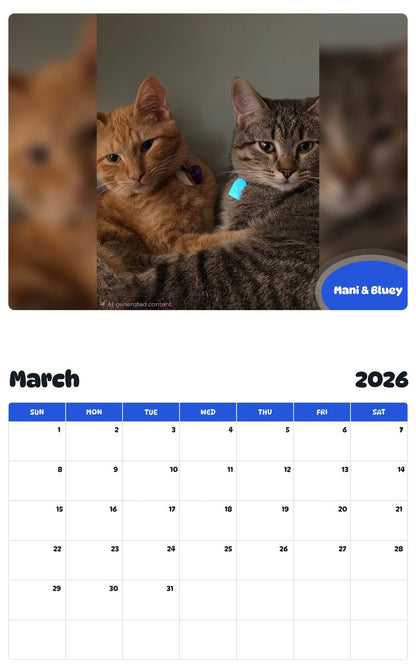 November 2025 - October 2026 Mani & Bluey - Pawidols Pet Calendar