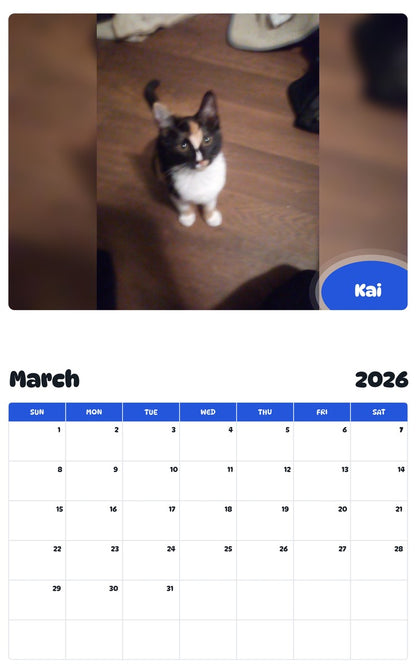 November 2025 - October 2026 Kai - Pawidols Pet Calendar