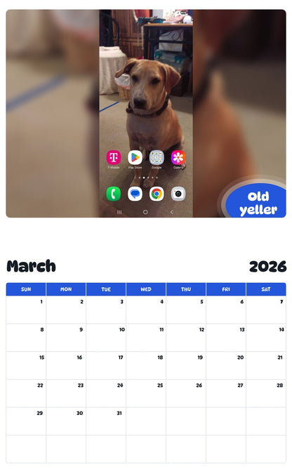 November 2025 - October 2026 Old yeller - Pawidols Pet Calendar