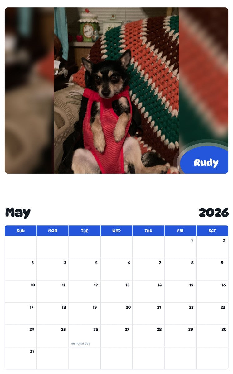 2026 - 2027 Rudy - Pawidols Pet Calendar
