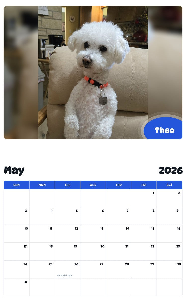 2026 - 2027 Theo - Pawidols Pet Calendar
