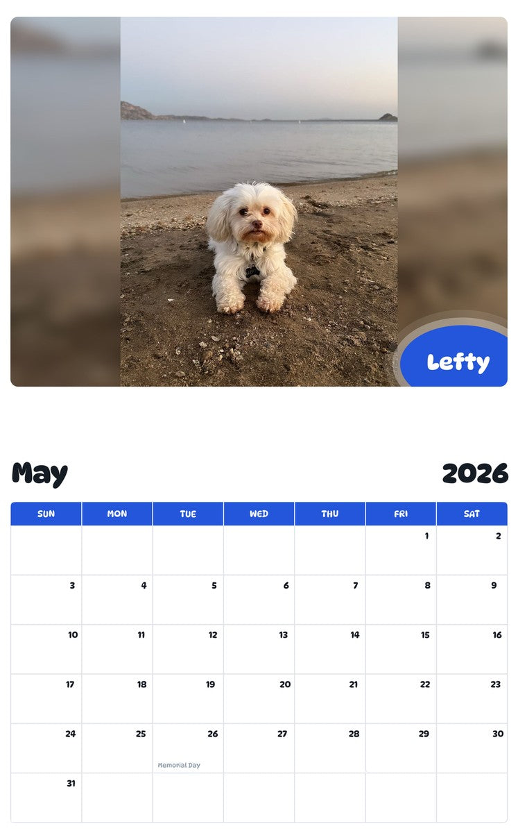 2026 - 2027 Lefty - Pawidols Pet Calendar