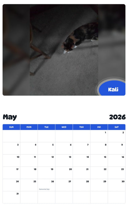 2026 - 2027 Kali - Pawidols Pet Calendar