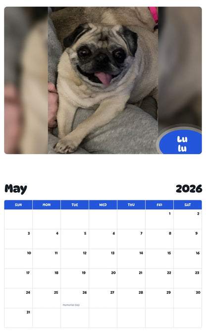 2026 - 2027 Lu lu - Pawidols Pet Calendar