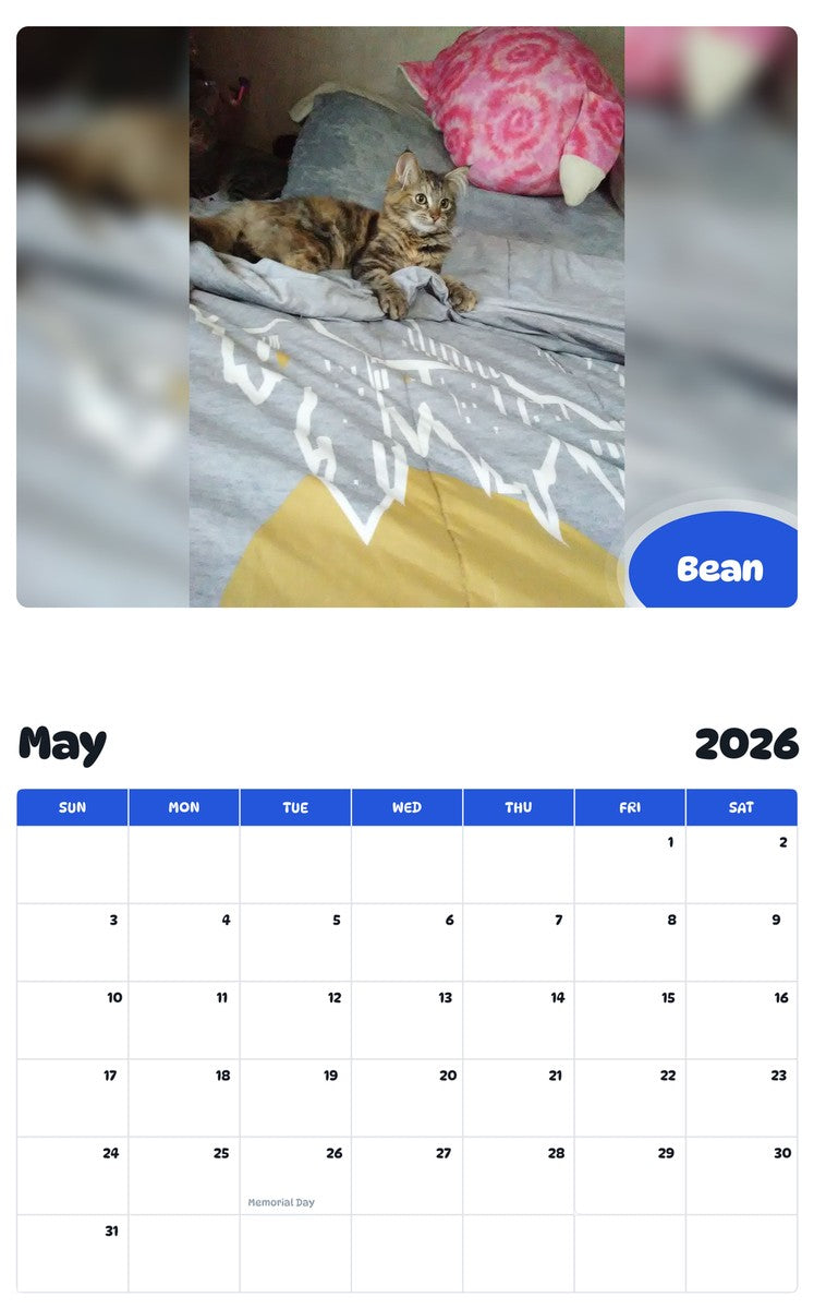 2026 - 2027 Bean - Pawidols Pet Calendar