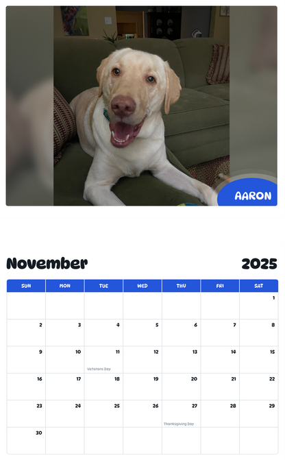 July 2025 - June 2026 Aaron - Pawidols Pet Calendar