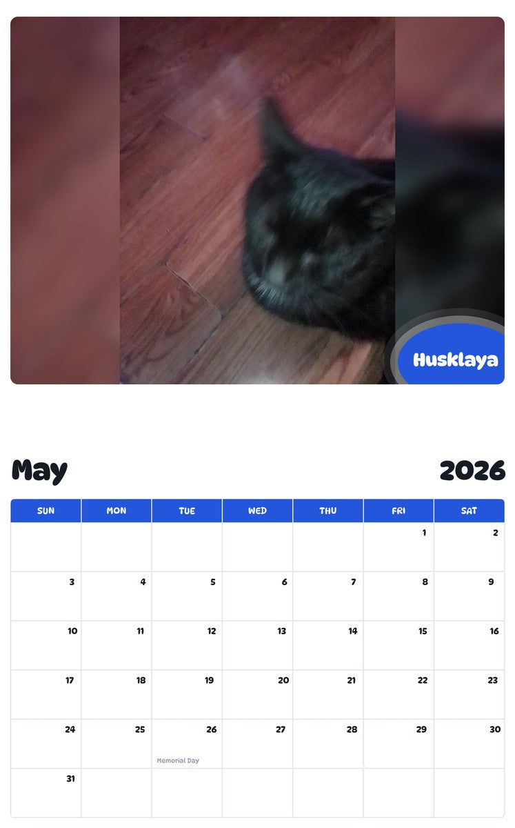 2026 - 2027 Husklaya - Pawidols Pet Calendar