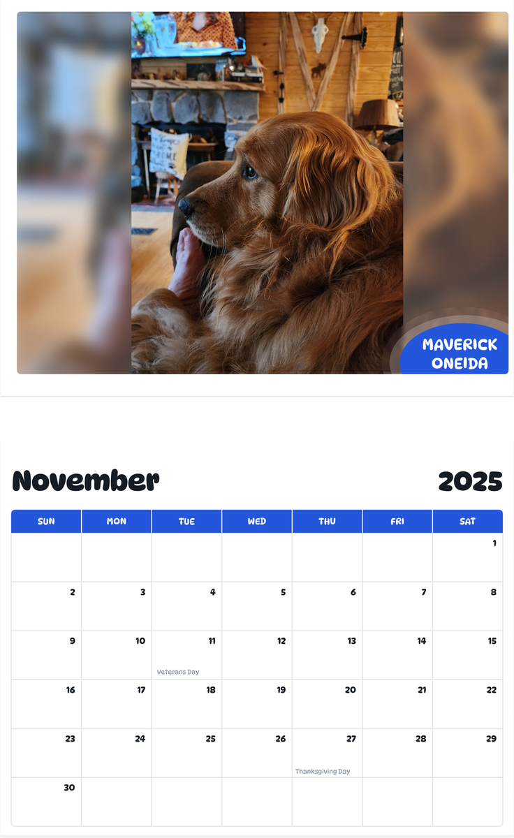July 2025 - June 2026 MAVERICK ONEIDA - Pawidols Pet Calendar
