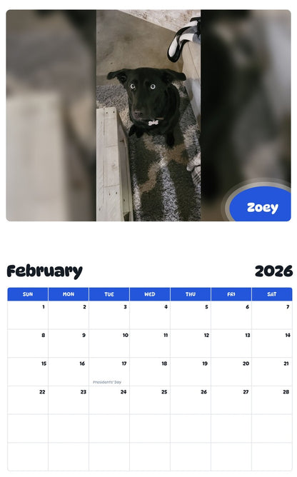 October 2025 - September 2026 Zoey - Pawidols Pet Calendar
