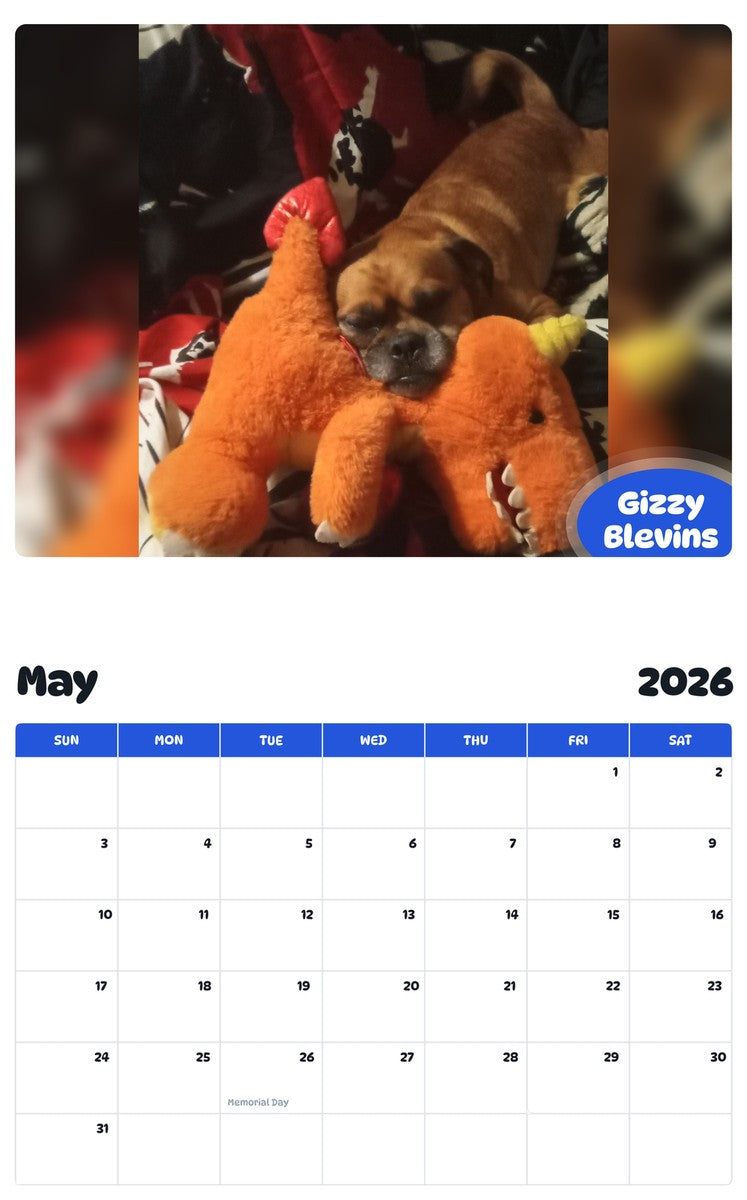 2026 - 2027 Gizzy Blevins - Pawidols Pet Calendar
