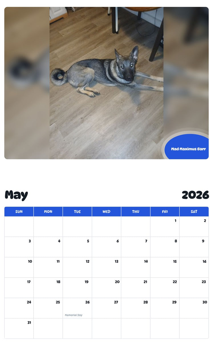 2026 - 2027 Mad Maximus Barr - Pawidols Pet Calendar